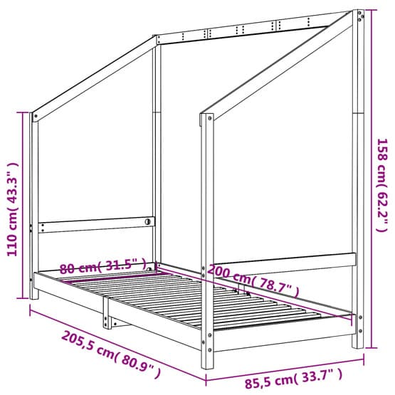 Sängram För Barnsäng Massiv Furu Svart 80X200 Cm