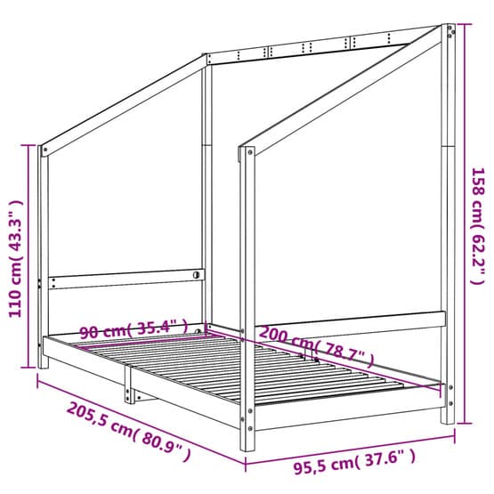 Sängram För Barnsäng Svart 90X200 Cm Massiv Furu