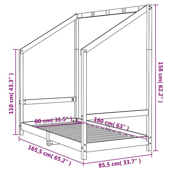 Sängram För Barnsäng Vit 80X160 Cm Massiv Furu