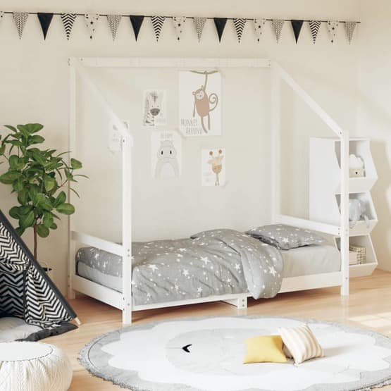 Sängram För Barnsäng Vit 80X160 Cm Massiv Furu