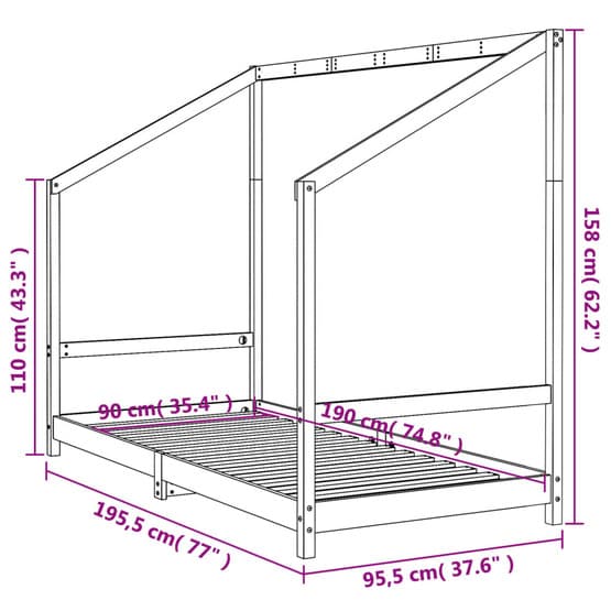 Sängram För Barn Vit 90X190 Cm Massiv Furu