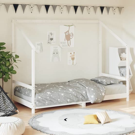 Sängram För Barn Vit 90X190 Cm Massiv Furu