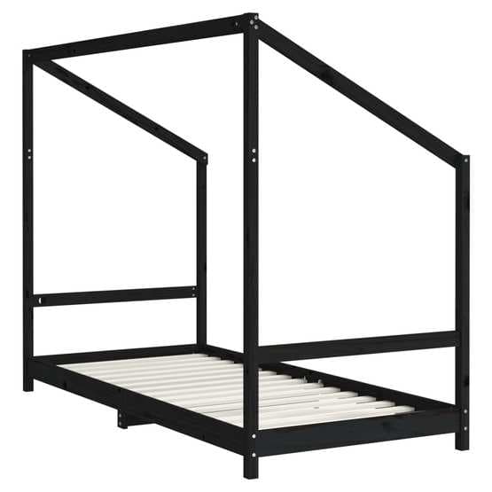 Sängram För Barn Svart 90X190 Cm Massiv Furu