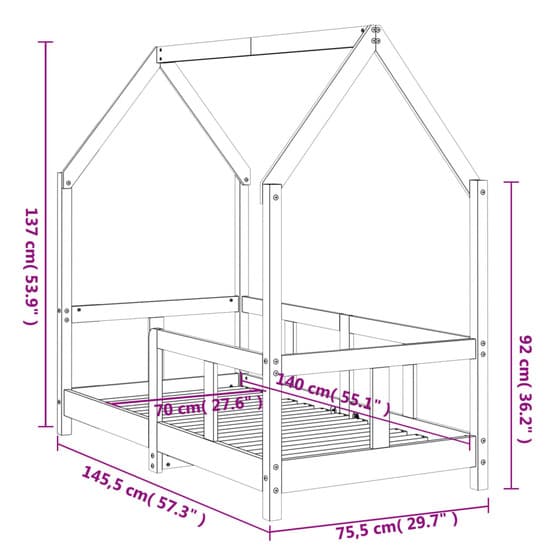 Sängram Barnsäng Vit 70X140 Cm Massiv Furu