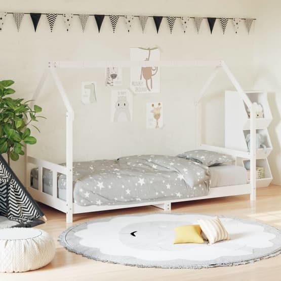 Sängram För Barn 90X190 Cm Vit Massiv Furu