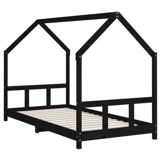 Sängram För Barn 90X190 Cm Svart Massiv Furu