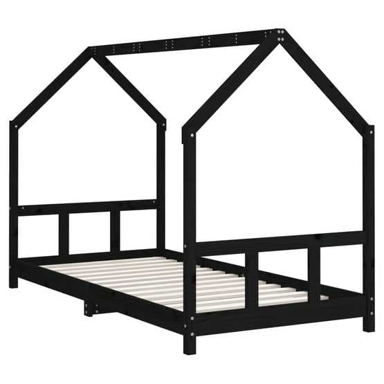 Sängram För Barn 90X190 Cm Svart Massiv Furu