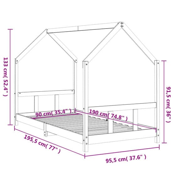 Sängram För Barn 90X190 Cm Svart Massiv Furu
