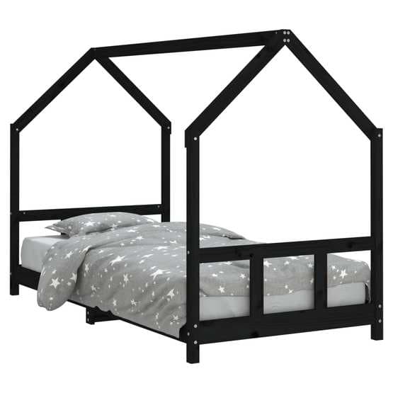 Sängram För Barn 90X190 Cm Svart Massiv Furu