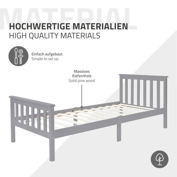 Sängbord med lamellstomme 90x200 cm Ljusgrå furu ML-Design