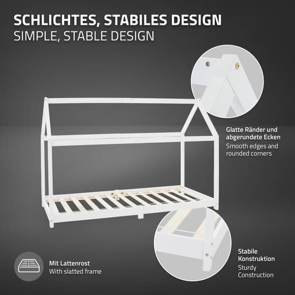 ML Design Pinnasänky 90 x 200 cm katolla ja slotted kehys, talonpohja tytöille ja pojille, lasten talo kiinteästä mäntypuusta, tukeva nuoriso sänky