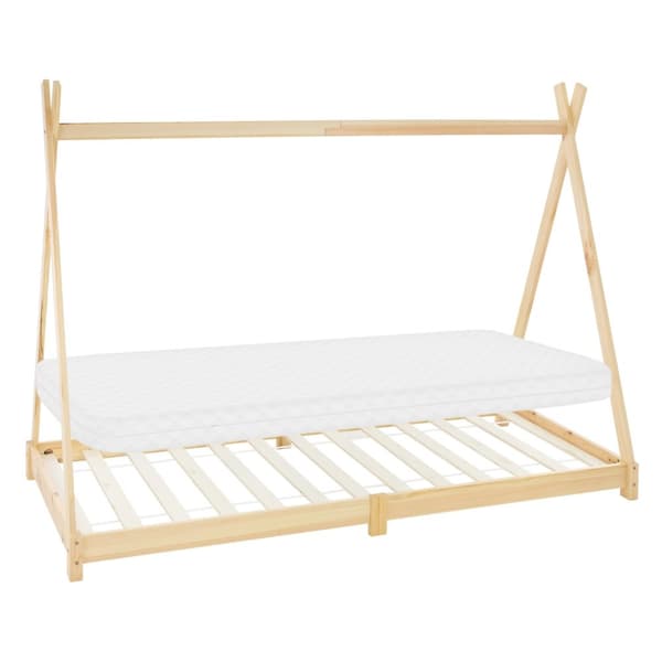 ML Design Cot Tipi 90 x 200 cm slotted runko, luonto, intialainen sänky massiivipuusta, lasten talon nuori sänky puinen sängyn sänky