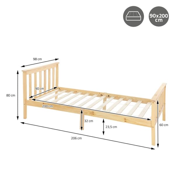 Sängbord med lamellstomme 90x200 cm naturtäckt furu ML-Design