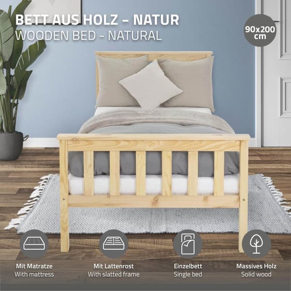 Sängbord med lamellstomme 90x200 cm naturtäckt furu ML-Design