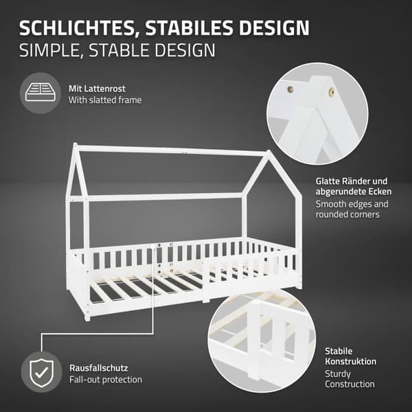 Barnsängar Fall-Out Protection Barns vit säng Trä säng 200x90cm Pine Wood