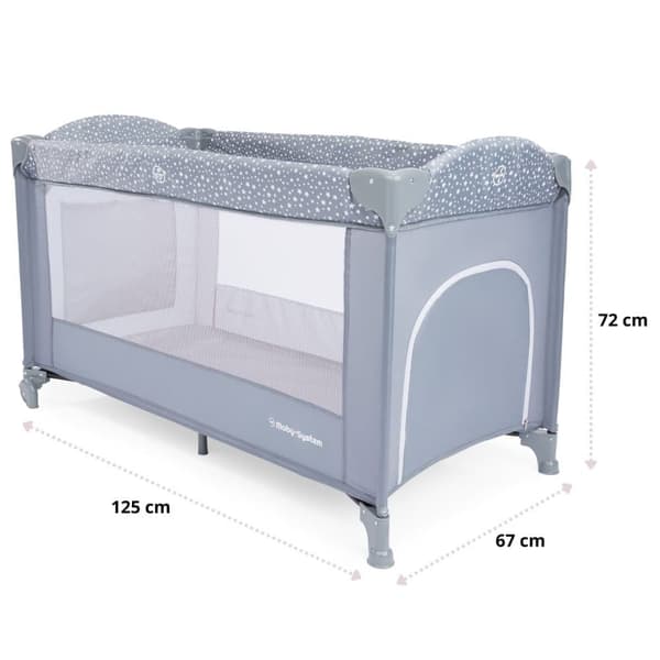 Moby-System rejsekrybbe, foldbar, rejselegetøj, to niveauer madras, loft med plyslegetøj, grå ...