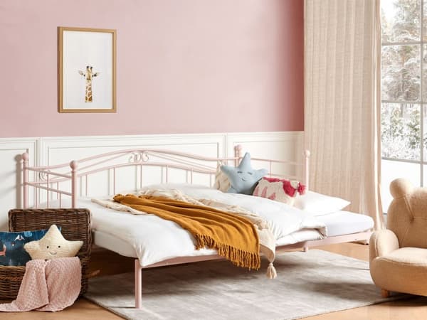 Seng Rosa metall 90 x 200 cm Barneseng Metallseng til jenterom Sengestativ til enkeltseng Uttrekkbar seng til dobbeltseng for én person