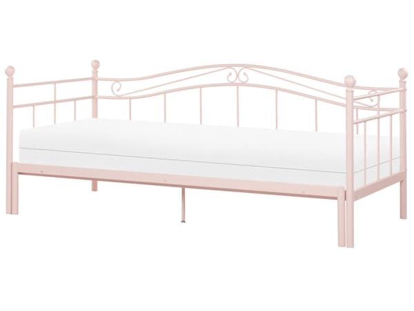 Seng Rosa metall 90 x 200 cm Barneseng Metallseng til jenterom Sengestativ til enkeltseng Uttrekkbar seng til dobbeltseng for én person