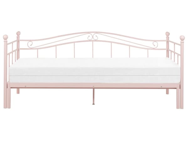 Seng Rosa metall 90 x 200 cm Barneseng Metallseng til jenterom Sengestativ til enkeltseng Uttrekkbar seng til dobbeltseng for én person