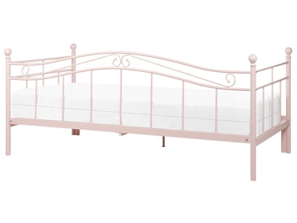 Seng Rosa metall 90 x 200 cm Barneseng Metallseng til jenterom Sengestativ til enkeltseng Uttrekkbar seng til dobbeltseng for én person