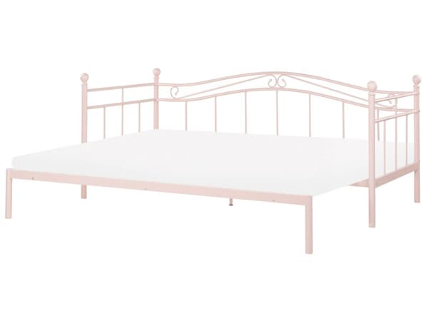 Seng Rosa metall 90 x 200 cm Barneseng Metallseng til jenterom Sengestativ til enkeltseng Uttrekkbar seng til dobbeltseng for én person