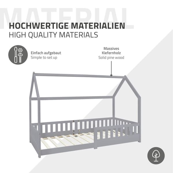 Lasten sängyn putoamissuoja Lasten harmaa sänky Puusänky 200x90cm Mänty Puu