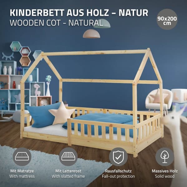 Lasten sänky Fall-Out Protection Lasten luonnollinen sänky Puinen sänky 200x90cm Mänty puu