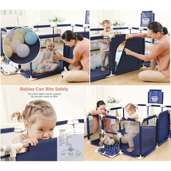 Babylekplats Grå Säkerhetsstaketport 124x124x66cm Lekhagesäng för barn inomhus och utomhus - Grå