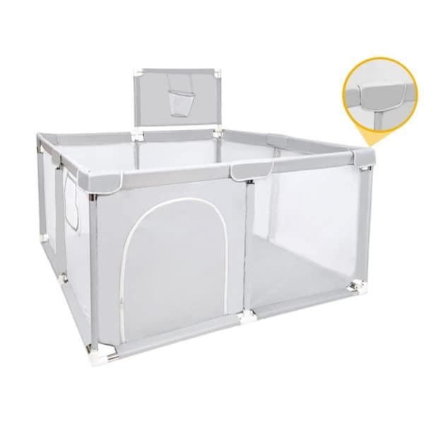 Babylekplats Grå Säkerhetsstaketport 124x124x66cm Lekhagesäng för barn inomhus och utomhus - Grå