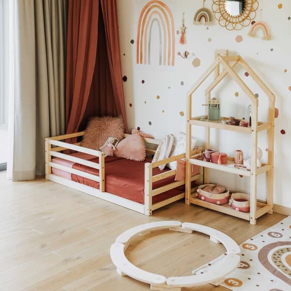 Montessori taaperon lattiasänkykehyksellä queen-koko, Montessori lattiasänky päiväsänkykehyksellä täysikokoinen Lasten puusängyn runko Taaperon sängyn