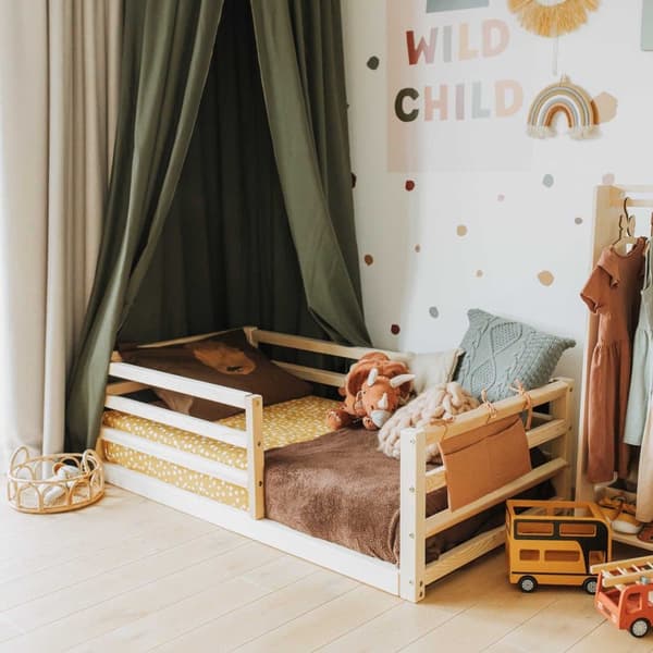 Montessori taaperon lattiasänkykehyksellä queen-koko, Montessori lattiasänky päiväsänkykehyksellä täysikokoinen Lasten puusängyn runko Taaperon sängyn