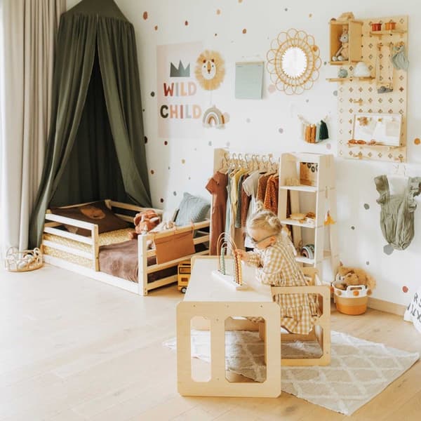 Montessori taaperon lattiasänkykehyksellä queen-koko, Montessori lattiasänky päiväsänkykehyksellä täysikokoinen Lasten puusängyn runko Taaperon sängyn