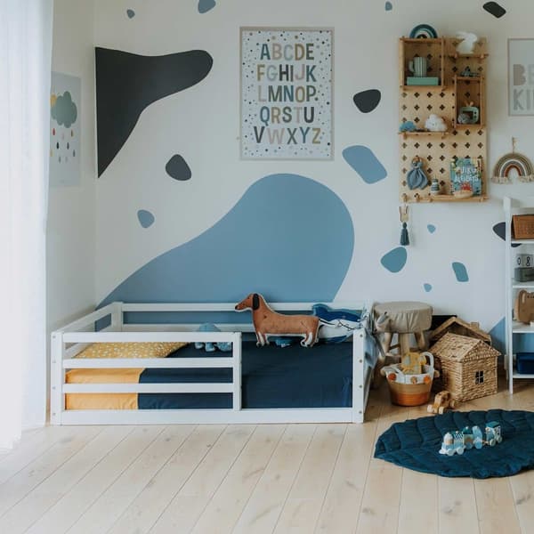 Montessori spjälsängsram för barn dubbelsäng, Montessori golvsäng dagbäddsram fullstorlek Barnsäng i trä Spjälsängsram för barnsäng, ettårspresent