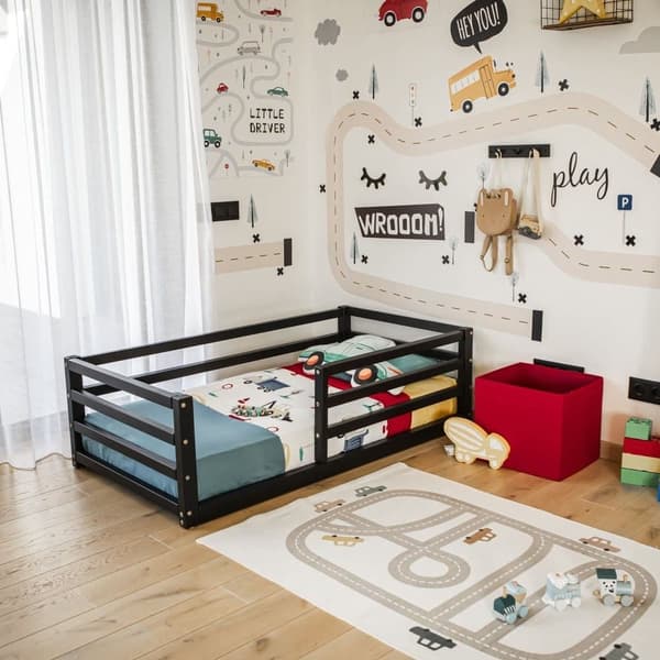 Montessori taaperon lattiasänkykehyksellä queen-koko, Montessori lattiasänky päiväsänkykehyksellä täysikokoinen Lasten puusängyn runko Taaperon sängyn