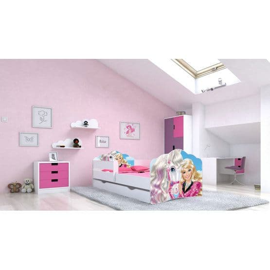Børneseng - Fala Med madras og beskyttelseskant - Barbie - 160 x 80 cm