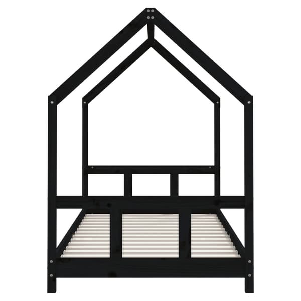 Sängram för barn svart 90x190 cm massiv furu