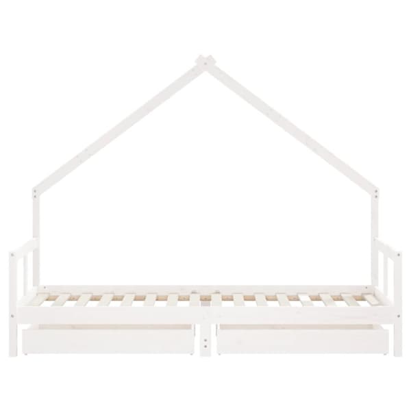 Sängram för barnsäng m. lådor vit 80x200 cm massiv furu