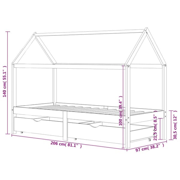 Sängram med lådor vit massiv furu 90x200 cm