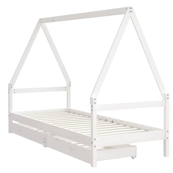 sengeramme til juniorseng m. skuffer 90x200 cm massivt fyr hvid