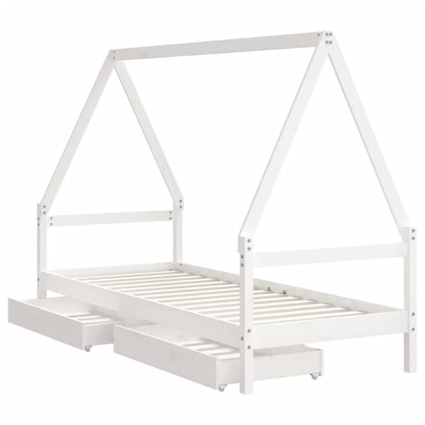 sengeramme til juniorseng m. skuffer 90x200 cm massivt fyr hvid