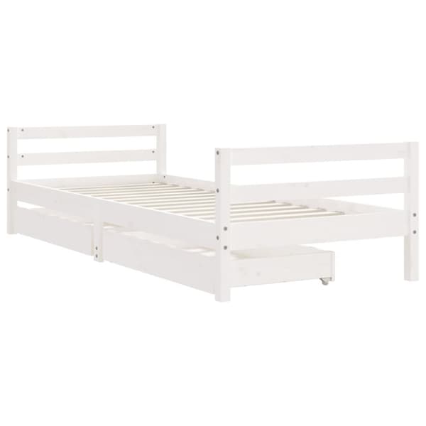 sengeramme til juniorseng m. skuffer 90x190 cm massivt fyr hvid