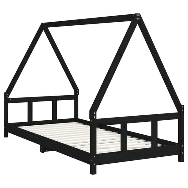 sengeramme til juniorseng 90x200 cm massivt fyrretræ sort
