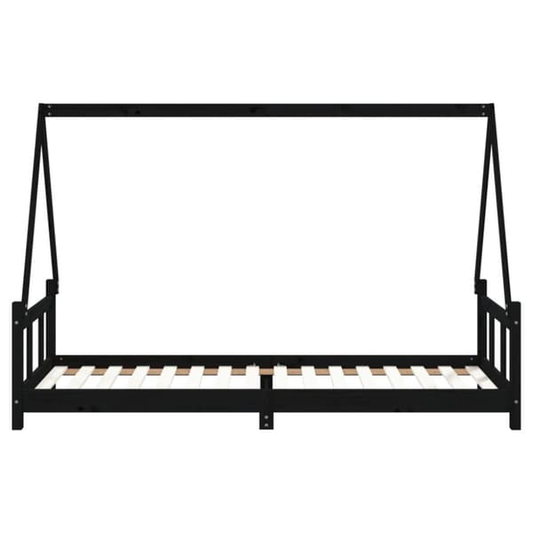 sengeramme til juniorseng 90x200 cm massivt fyrretræ sort
