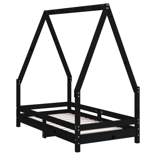 sengeramme til juniorseng 70x140 cm massivt fyrretræ sort