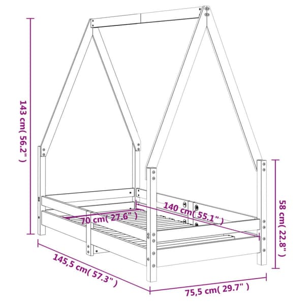 sengeramme til juniorseng 70x140 cm massivt fyrretræ sort