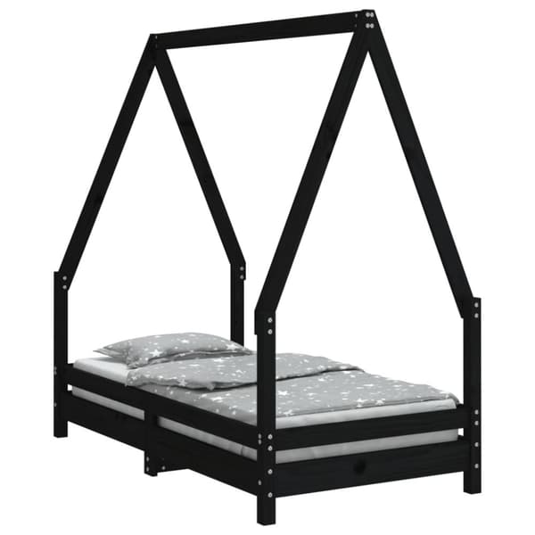 sengeramme til juniorseng 70x140 cm massivt fyrretræ sort
