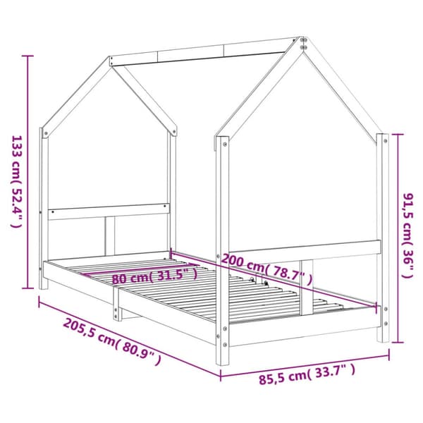 sengeramme til juniorseng 80x200 cm massivt fyrretræ