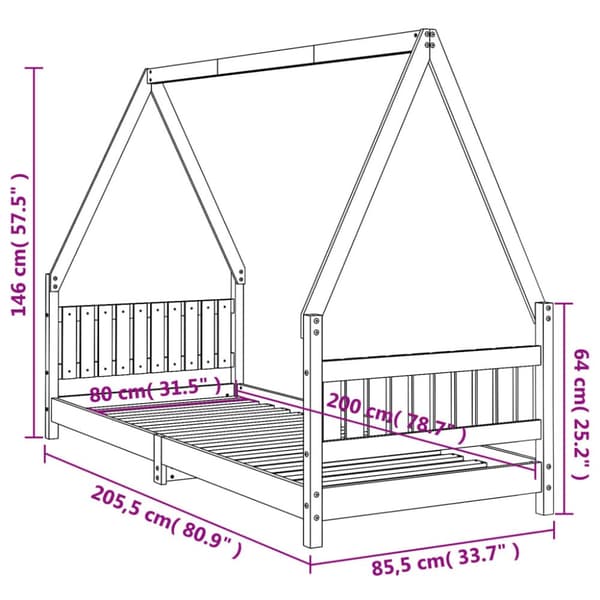 sengeramme til juniorseng 80x200 cm massivt fyrretræ
