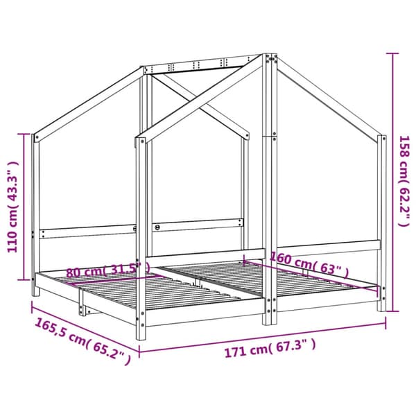 sengeramme til juniorseng 2(80x160) cm massivt fyrretræ sort