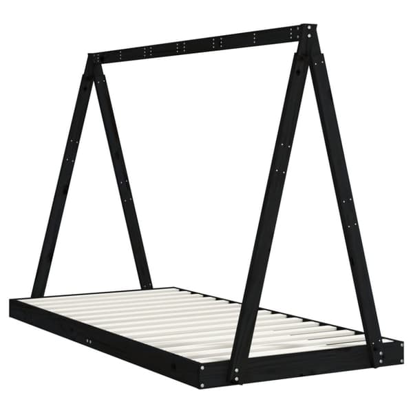 sengeramme til juniorseng 90x190 cm massivt fyrretræ sort